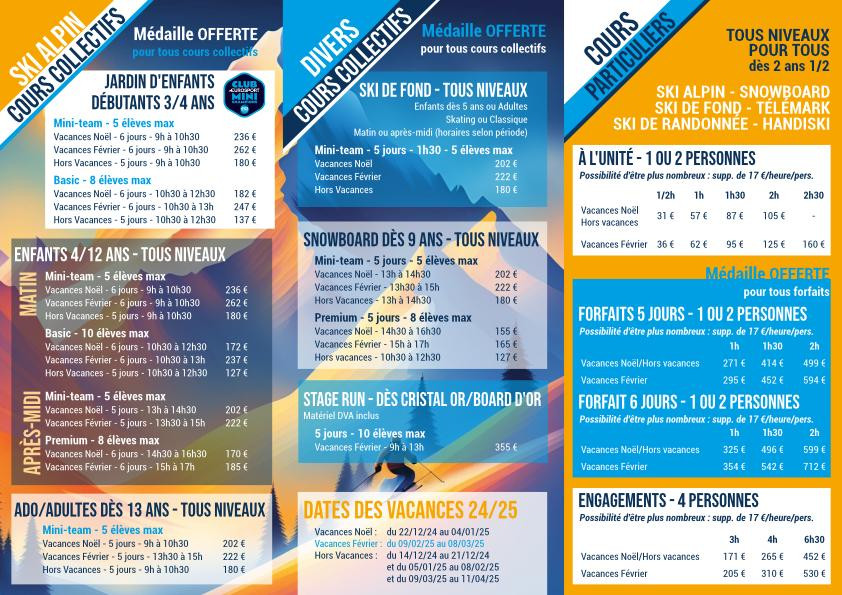 Tarifs 2024/2025 ESI Les Saisies